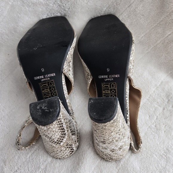 Sugar Tart‎ Snakeskin Slingback Heels Sz 9 Block Heel Open Square Toe Shoes - Picture 8 of 11